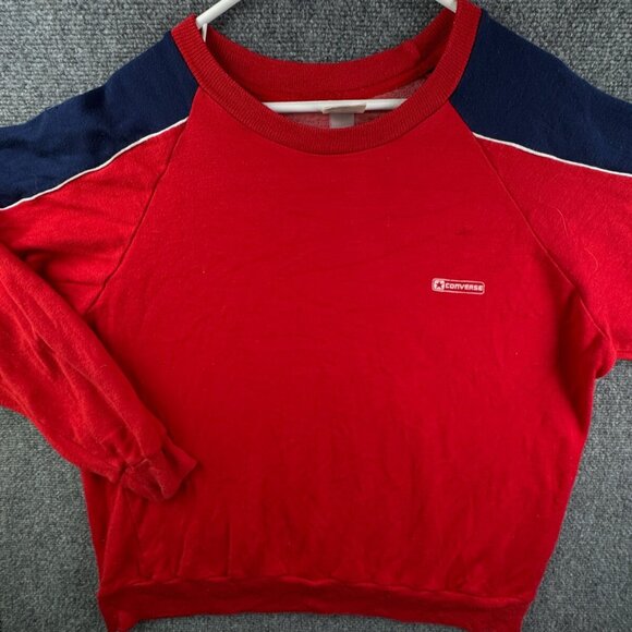 VTG Converse Sweatshirt Men Large Thrashed Retro Chuck Taylor Red Blue 90s 80s - Picture 1 of 14